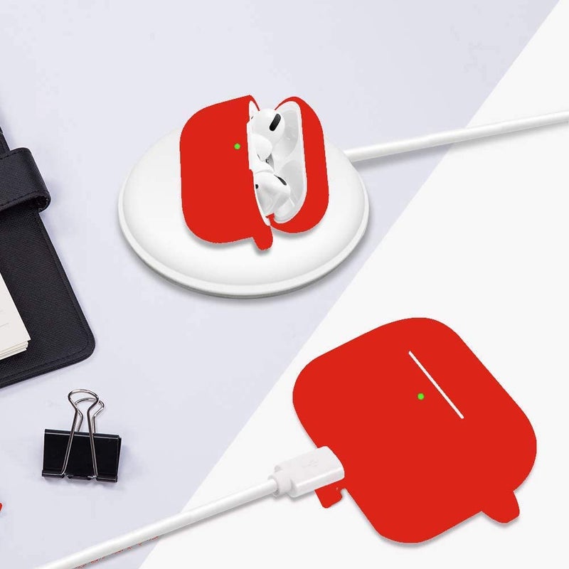 Cypher.V Protective Case Cover for Airpods Pro Charging Case with Ear Tips 1 Pair Kit, Air Pods Silicone Case with Soft Cute Ball Pom Pom Keychain Kit Together with Ear Buds Tips 2&1 (X, Red) - Image 5